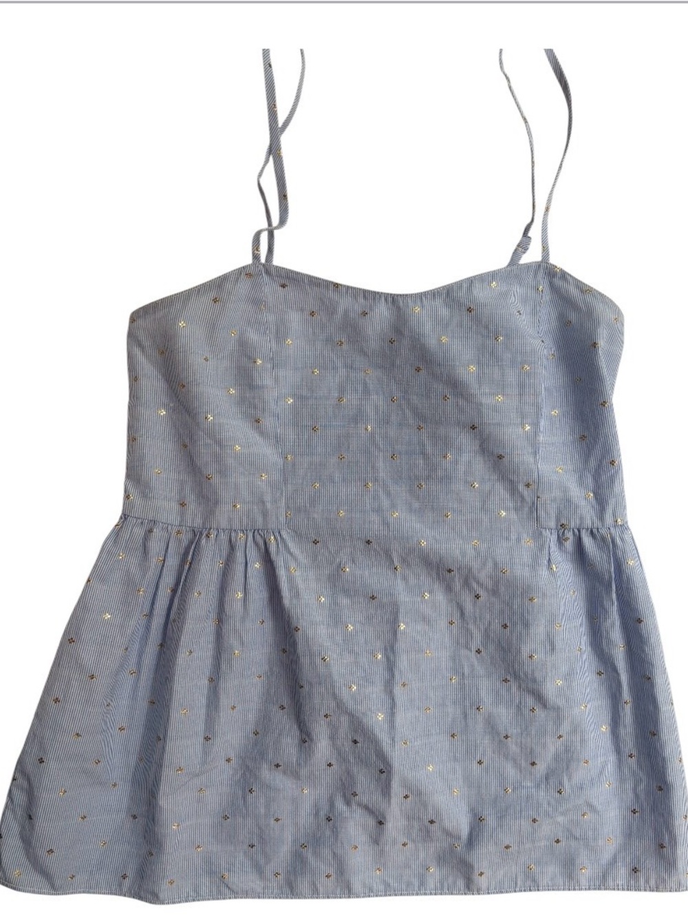 Amanda Uprichards Blue Spaghetti Strap top with Gold Dots sz p